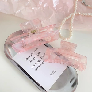 Pink marble acetate hair claw clip set for women with elegant rectangle and geometric shapes