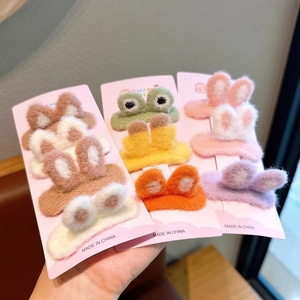 Cute Plush Animal Ear Hair Clips For Kids Rabbit Cat Ear Hair Ties Handmade Autumn Winter 3D Decoration Hair Accessories