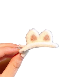 Cute plush cat ear hair clip in cream white and pink for girls and women