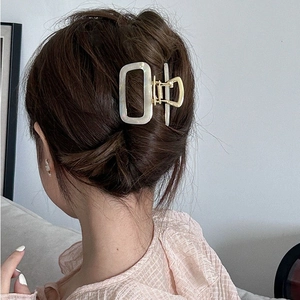 Elegant square hollow acetate hair claw clip for women in pearlescent cream finish