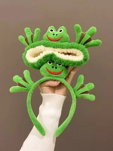 Détails de l'ensemble bandeau en peluche grenouille verte et bandeau élastique à yeux de dessin
