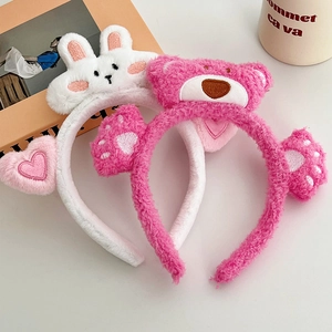 Simpatiche fasce in peluche 3D a forma di coniglio e orsetto per il lavaggio del viso