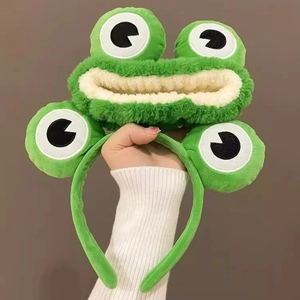Bandeau Peluche Grenouille Verte Dessin Animé Mignon Et Serre-Tête Souple Pour Femmes Lavage Visage Maquillage Antidérapant