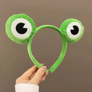 Bandeau grenouille en peluche verte à grands yeux pour lavage du visage et coiffage