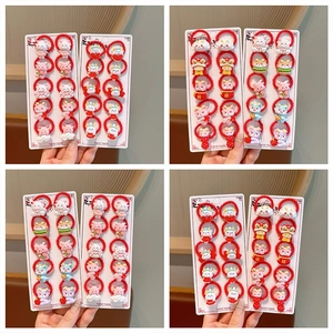 Kids Red Cartoon Dragon Hair Bands Set High Elastic Rubber Bands Festive Girls New Year Resin Hair Accessories For Children