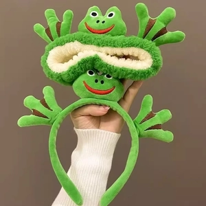 Ensemble bandeau et chouchou grenouille en peluche verte avec yeux de dessin animé