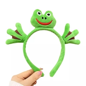 Bandeau grenouille en peluche verte avec de grands yeux pour se laver le visage