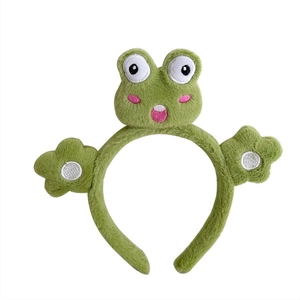 Fascia per capelli rana in peluche verde per lavaggio viso con occhi 3D e tessuto