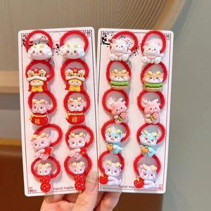 Festive Chinese New Year kids high elastic hair ties with cute cartoon dragon resin charms