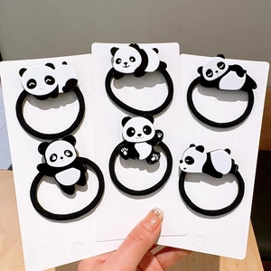 Cute Cartoon Panda Hair Ties High Elastic Scrunchies Plastic Acrylic Panda Charm For Women Girls Daily Hair Accessories