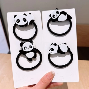 Cute panda elastic hair bands set with acrylic panda charms for girls' ponytails