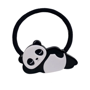 Cute sleeping panda hair tie with high elastic black band for stylish ponytails