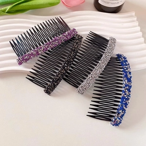 Lot de peignes à cheveux étincelants en strass coloris violet noir argent et bleu