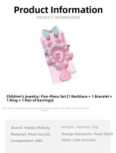 Detail view of 5-piece pink shell pearl jewelry set for girls with ABS acrylic material