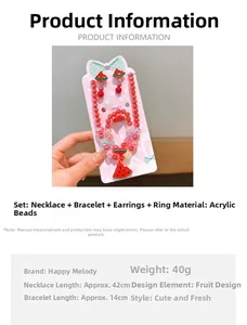 Detailliertes Set aus rotem Wassermelonen-Acryl-Perlen für Mädchen mit Kette und Armband