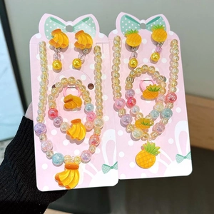 Kinder buntes Acryl Obst Schmuckset mit Bananen und Ananas Perlenkette und Armband