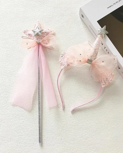 Pink unicorn star headband and fairy magic wand set for girls princess dress up