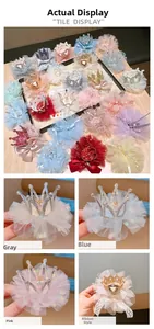 Détails de la pince à cheveux couronne de princesse avec tulle pailleté et perles