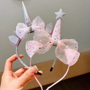 Kids Unicorn Star Hair Accessories Sequin Mesh Bow Headband Magic Wand Fairy Style Hair Clips For Girls Birthday Party