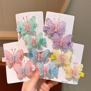 Sweet Embroidered Fabric Mesh Butterfly Hair Clips For Little Girls Fairy Princess Artificial Pearl Embroidery Duckbill Side Hairpin