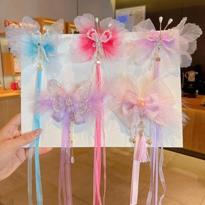 Handgefertigt Chinesischer Stil Schmetterling Haarspangen Für Mädchen Ätherisch Quastenband Gaze Haarnadeln Mit Künstliche Perle Hanfu Haarschmuck