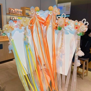 Chinese Style Kids Hair Clips Hanfu Hair Accessories Flower Artificial Pearl Tassel Ribbon Streamers For Girls Headwear