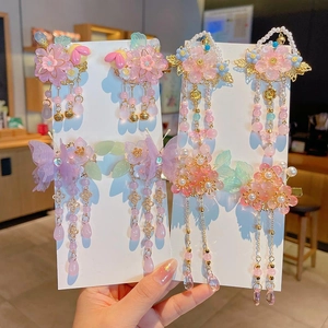 Barrettes à Cheveux Gland Papillon Style Ancien pour Filles Accessoires de Cheveux Hanfu Chinois Fleur à la Main Perle Épingle à Cheveux Bijoux Princesse