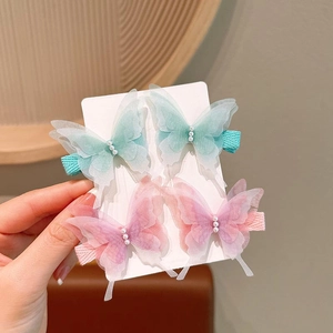 Set of four sweet butterfly hair clips with gradient organza and delicate pearls