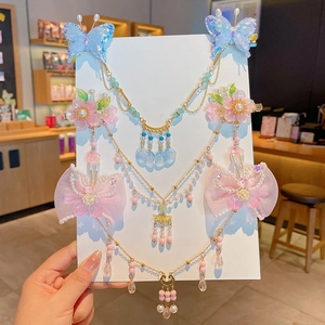 Parure d'accessoires de coiffure Hanfu avec pinces papillon et glands de fleurs