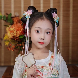 Traditional Chinese floral hair clips with long tassels and ribbons for girls Hanfu outfit