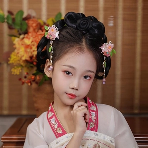 Traditional Chinese style flower hairpins with pink tassels and pearls for girls
