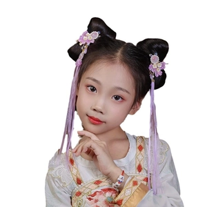 Traditional purple flower hair clips with long tassels for girls Hanfu accessories