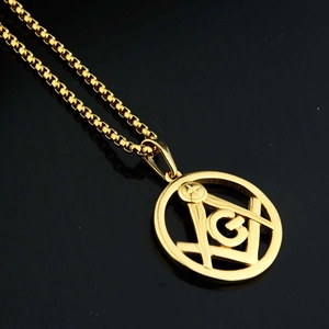 Hip Hop Freemasonry Round Pendant Necklace Gold Plated Stainless Steel Box Chain Vintage Symbolic Jewelry For Men Women