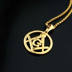 Gold Freemason pendant necklace with hollow G symbol and sturdy box chain for men and women