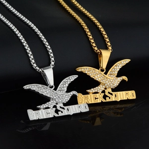 Hip Hop Eagle Pendant Necklace Titanium Steel Rhinestone Street Letter Jewelry For Men Women Cool Accessory Long Chain