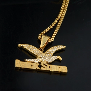 Hip hop golden eagle pendant with Brick Squad letters and box chain for men and women