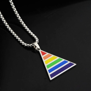 Rainbow triangle pendant necklace with silver bead chain made of durable titanium steel
