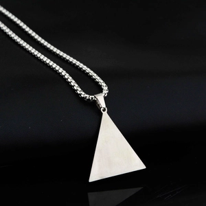 Hip hop titanium steel necklace featuring a matte rainbow triangle pendant on a box chain