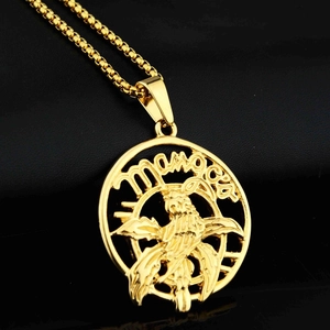 Golden eagle round pendant necklace in polished stainless steel with hollow-out design