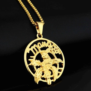 Vintage Hip Hop Eagle Round Plate Pendant Necklace Gold Plated Stainless Steel Hollow Out Bird Charm Jewelry For Men Women