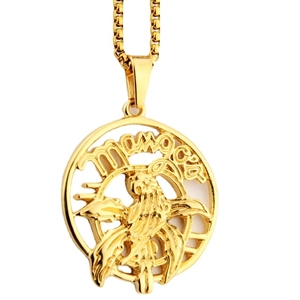 Hip hop gold titanium steel necklace with eagle round pendant and box chain for men and women