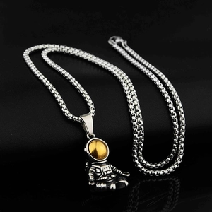 Astronaut pendant necklace in vintage silver and gold finish with steel box chain
