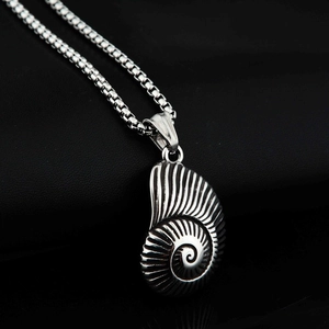 Collar con Colgante de Nautilus de Acero Inoxidable Hip Hop Plata Retro Espiral Caracola Bio Fósil Joyería para Hombre Mujer