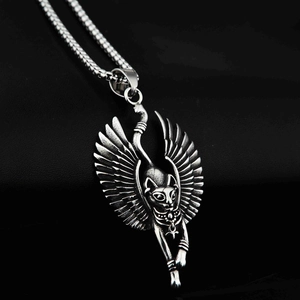 Vintage Ägyptische Bastet Katzengöttin Flügel Anhänger Halskette Titanstahl Retro Hip Hop Punk Schmuck Für Damen Herren Geschenke