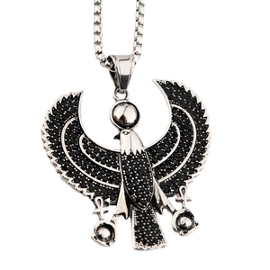 Collier égyptien Horus iced out en argent avec pierres de zircon noir et chaîne en maille