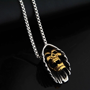 Collier Pendentif Squelette Faucheuse Gothique Vintage Chaîne Vénitienne en Acier Inoxydable Or Argent Bijoux Punk Hip Hop pour Hommes Femmes