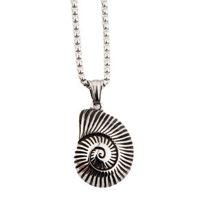 Collar con colgante de caracola nautilus en acero inoxidable pulido y textura en espiral