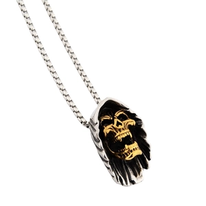 Pendentif crâne gothique bicolore or et argent avec chaîne box en acier titane pour unisexe