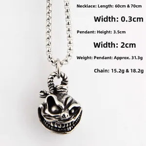 Close-up of gothic demon skull pendant with square pearl chain dimensions 3.5x2cm