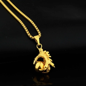 Collier Pendentif Griffe de Dragon et Perle Ronde en Acier Titane Hip Hop Chaîne Box Plaqué Or Rétro Homme Femme Bijoux